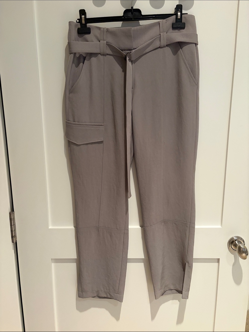 Self-Tie Cropped Ankle Pants in Taupe
